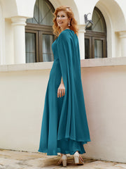 Robe de A-ligne à Col en Bijou Longueur de Mollet en Mousseline Bleu Encre Grande Taille