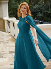 Robe de A-ligne à Col en Bijou Longueur de Mollet en Mousseline Bleu Encre