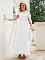 Robe de A-ligne à Col en Bijou Longueur de Mollet en Mousseline Ivoire Grande Taille