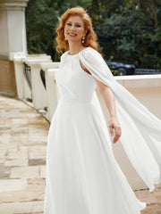 Robe de A-ligne à Col en Bijou Longueur de Mollet en Mousseline Ivoire Grande Taille