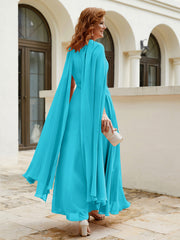 Robe de A-ligne à Col en Bijou Longueur de Mollet en Mousseline Jade