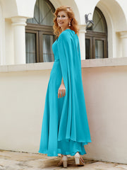 Robe de A-ligne à Col en Bijou Longueur de Mollet en Mousseline Jade
