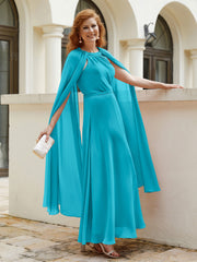 Robe de A-ligne à Col en Bijou Longueur de Mollet en Mousseline Jade