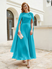 Robe de A-ligne à Col en Bijou Longueur de Mollet en Mousseline Jade