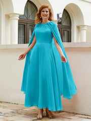 Robe de A-ligne à Col en Bijou Longueur de Mollet en Mousseline Jade