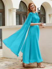 Robe de A-ligne à Col en Bijou Longueur de Mollet en Mousseline Jade