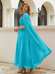 Robe de A-ligne à Col en Bijou Longueur de Mollet en Mousseline Jade