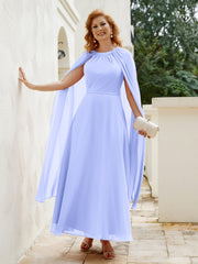 Robe de A-ligne à Col en Bijou Longueur de Mollet en Mousseline Lavande