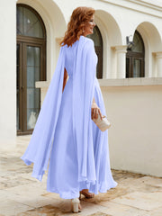 Robe de A-ligne à Col en Bijou Longueur de Mollet en Mousseline Lavande