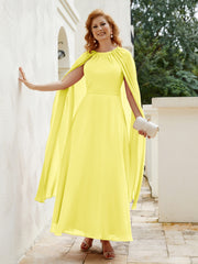 Robe de A-ligne à Col en Bijou Longueur de Mollet en Mousseline Citron
