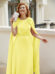 Robe de A-ligne à Col en Bijou Longueur de Mollet en Mousseline Citron