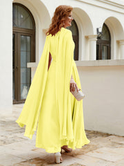 Robe de A-ligne à Col en Bijou Longueur de Mollet en Mousseline Citron