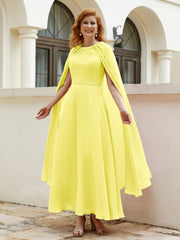 Robe de A-ligne à Col en Bijou Longueur de Mollet en Mousseline Citron Grande Taille