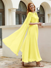 Robe de A-ligne à Col en Bijou Longueur de Mollet en Mousseline Citron Grande Taille