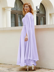 Robe de A-ligne à Col en Bijou Longueur de Mollet en Mousseline Lilas