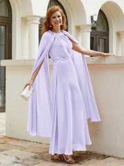 Robe de A-ligne à Col en Bijou Longueur de Mollet en Mousseline Lilas