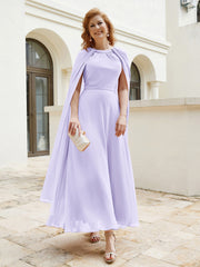 Robe de A-ligne à Col en Bijou Longueur de Mollet en Mousseline Lilas