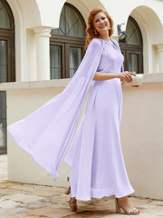 Robe de A-ligne à Col en Bijou Longueur de Mollet en Mousseline Lilas