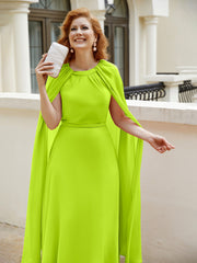 Robe de A-ligne à Col en Bijou Longueur de Mollet en Mousseline Vert Citron