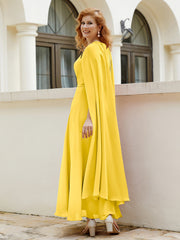 Robe de A-ligne à Col en Bijou Longueur de Mollet en Mousseline Souci