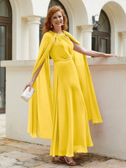 Robe de A-ligne à Col en Bijou Longueur de Mollet en Mousseline Souci