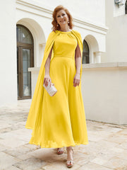 Robe de A-ligne à Col en Bijou Longueur de Mollet en Mousseline Souci