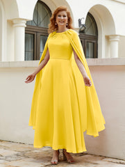 Robe de A-ligne à Col en Bijou Longueur de Mollet en Mousseline Souci