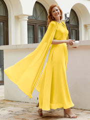 Robe de A-ligne à Col en Bijou Longueur de Mollet en Mousseline Souci