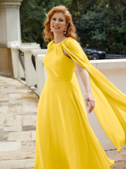 Robe de A-ligne à Col en Bijou Longueur de Mollet en Mousseline Souci