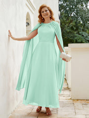 Robe de A-ligne à Col en Bijou Longueur de Mollet en Mousseline Vert Menthe