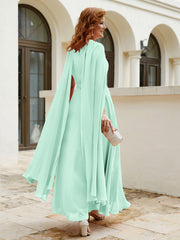 Robe de A-ligne à Col en Bijou Longueur de Mollet en Mousseline Vert Menthe Grande Taille