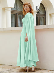 Robe de A-ligne à Col en Bijou Longueur de Mollet en Mousseline Vert Menthe