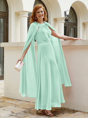 Robe de A-ligne à Col en Bijou Longueur de Mollet en Mousseline Vert Menthe