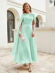 Robe de A-ligne à Col en Bijou Longueur de Mollet en Mousseline Vert Menthe