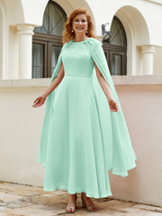 Robe de A-ligne à Col en Bijou Longueur de Mollet en Mousseline Vert Menthe