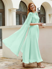 Robe de A-ligne à Col en Bijou Longueur de Mollet en Mousseline Vert Menthe
