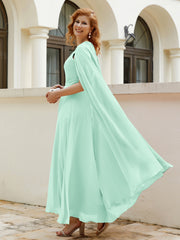 Robe de A-ligne à Col en Bijou Longueur de Mollet en Mousseline Vert Menthe Grande Taille