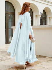 Robe de A-ligne à Col en Bijou Longueur de Mollet en Mousseline Brume