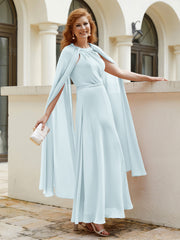 Robe de A-ligne à Col en Bijou Longueur de Mollet en Mousseline Brume Grande Taille