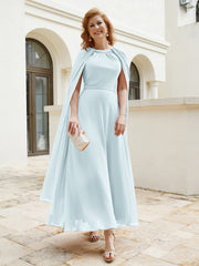 Robe de A-ligne à Col en Bijou Longueur de Mollet en Mousseline Brume Grande Taille