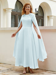 Robe de A-ligne à Col en Bijou Longueur de Mollet en Mousseline Brume Grande Taille
