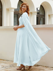 Robe de A-ligne à Col en Bijou Longueur de Mollet en Mousseline Brume