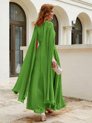 Robe de A-ligne à Col en Bijou Longueur de Mollet en Mousseline Mousse Grande Taille