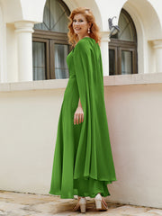 Robe de A-ligne à Col en Bijou Longueur de Mollet en Mousseline Mousse