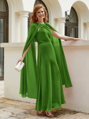 Robe de A-ligne à Col en Bijou Longueur de Mollet en Mousseline Mousse Grande Taille