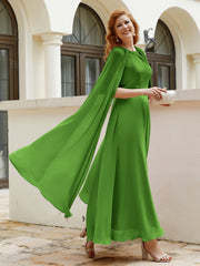 Robe de A-ligne à Col en Bijou Longueur de Mollet en Mousseline Mousse Grande Taille