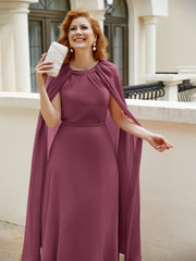 Robe de A-ligne à Col en Bijou Longueur de Mollet en Mousseline Mûre Grande Taille