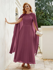 Robe de A-ligne à Col en Bijou Longueur de Mollet en Mousseline Mûre Grande Taille