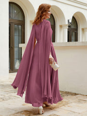 Robe de A-ligne à Col en Bijou Longueur de Mollet en Mousseline Mûre Grande Taille