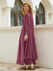 Robe de A-ligne à Col en Bijou Longueur de Mollet en Mousseline Mûre
